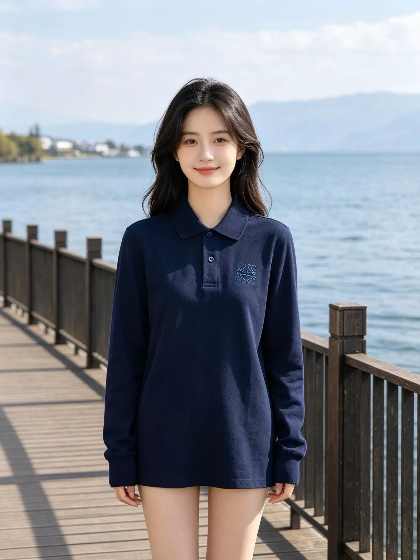 로에베 가슴 로고 자수 남녀공용 긴소매 티셔츠 상세 이미지 11