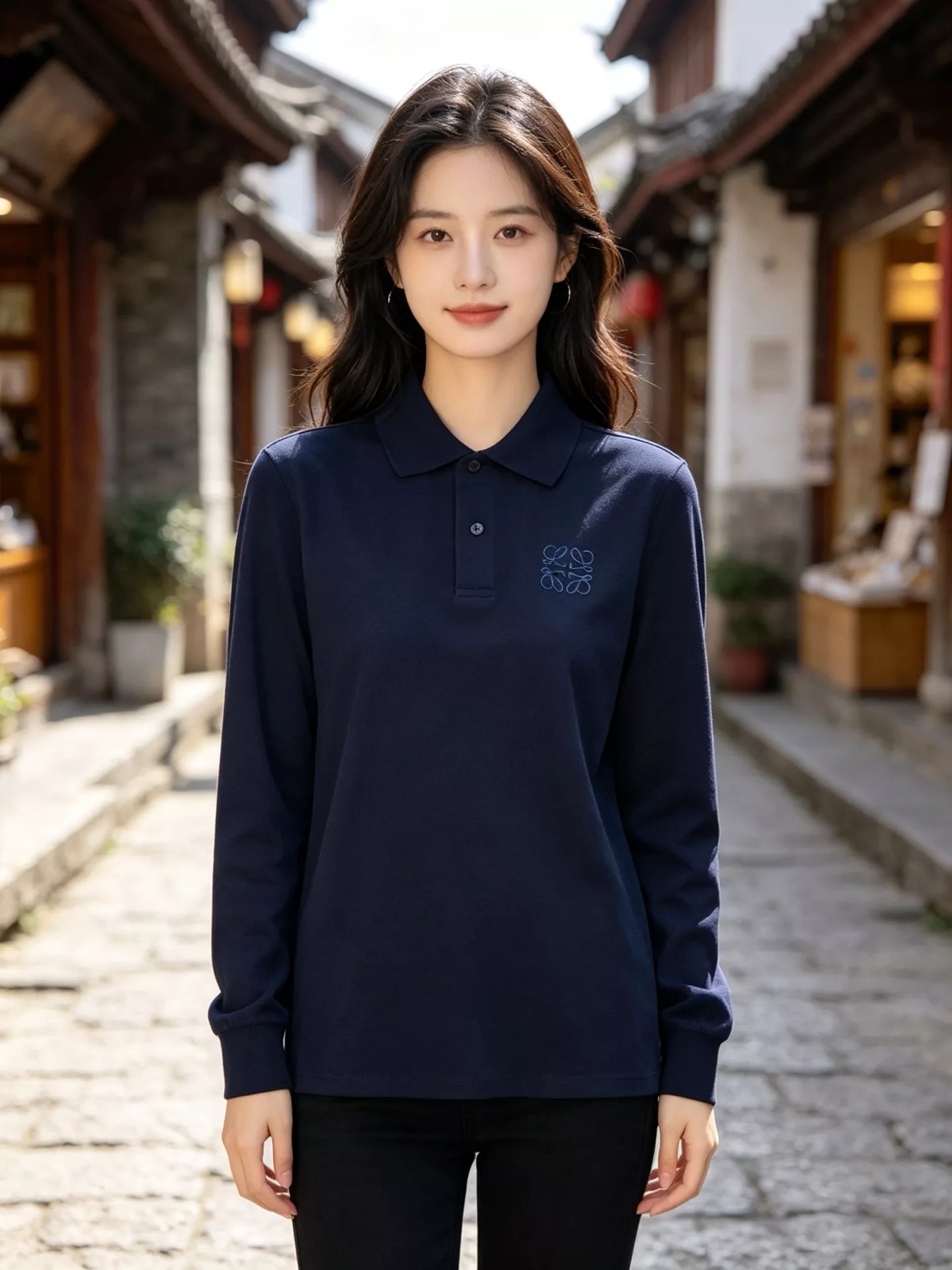 로에베 가슴 로고 자수 남녀공용 긴소매 티셔츠 상세 이미지 14