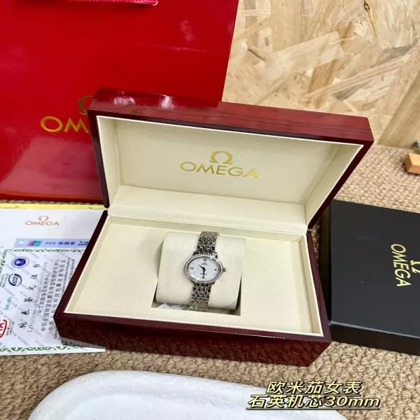 오메가 보석 장식 메쉬 여성용 메탈 시계