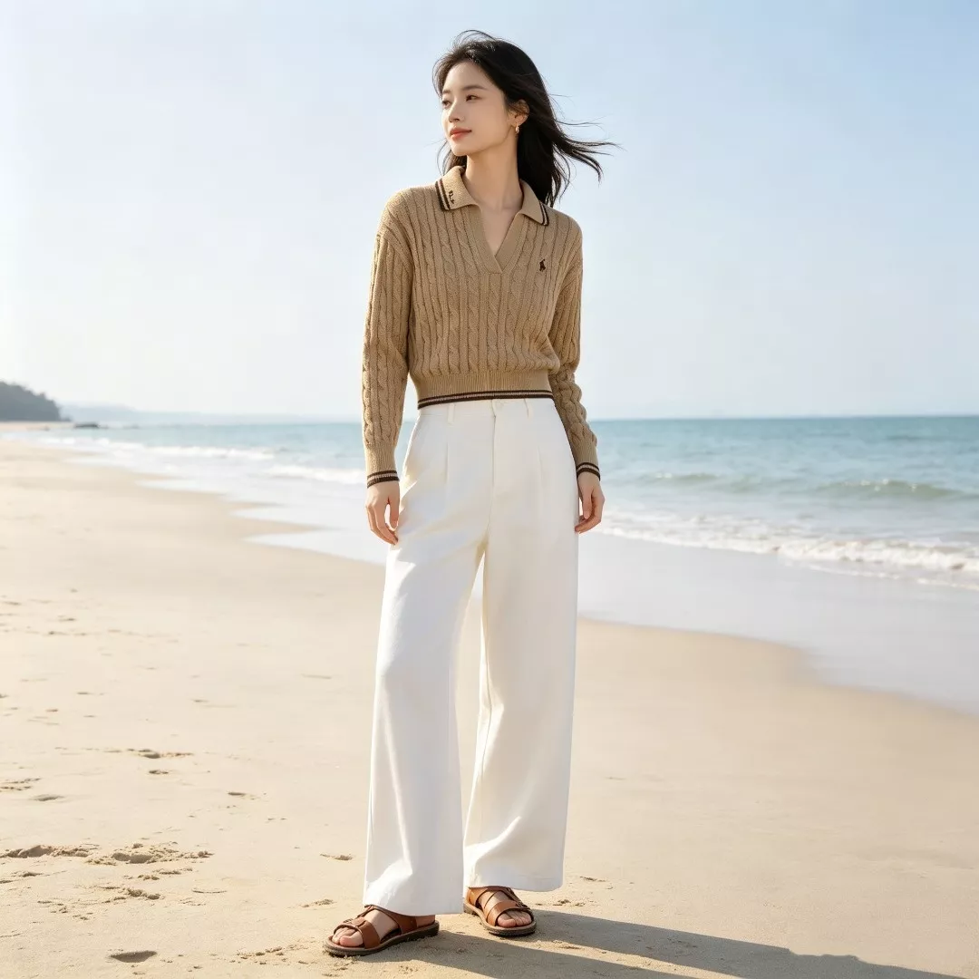 랄프로렌 케이블 칼라 자수 여성용 긴소매 니트 상세 이미지 10