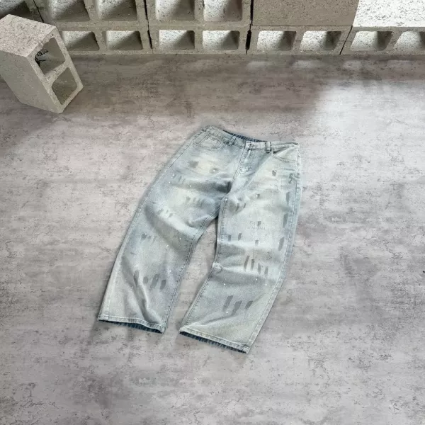 발렌시아가 워싱 그래피티 와이드 남녀공용 데님 팬츠