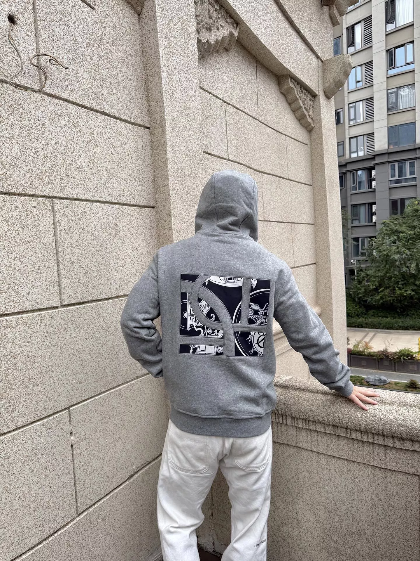에르메스 등판 패치 자수 남녀공용 후드 재킷 상세 이미지 19