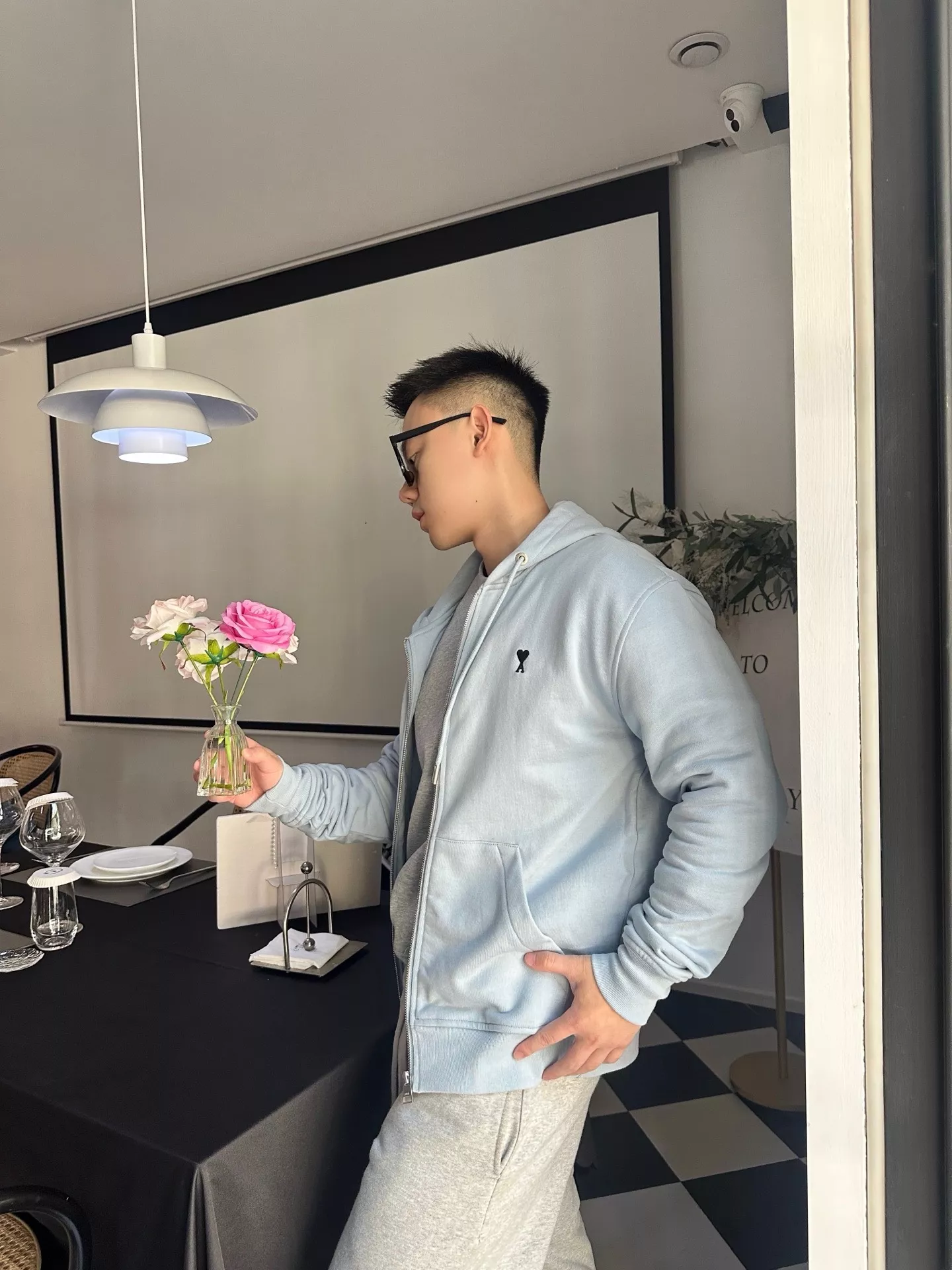 아미 하트 자수 면 남녀공용 후드 재킷 상세 이미지 14
