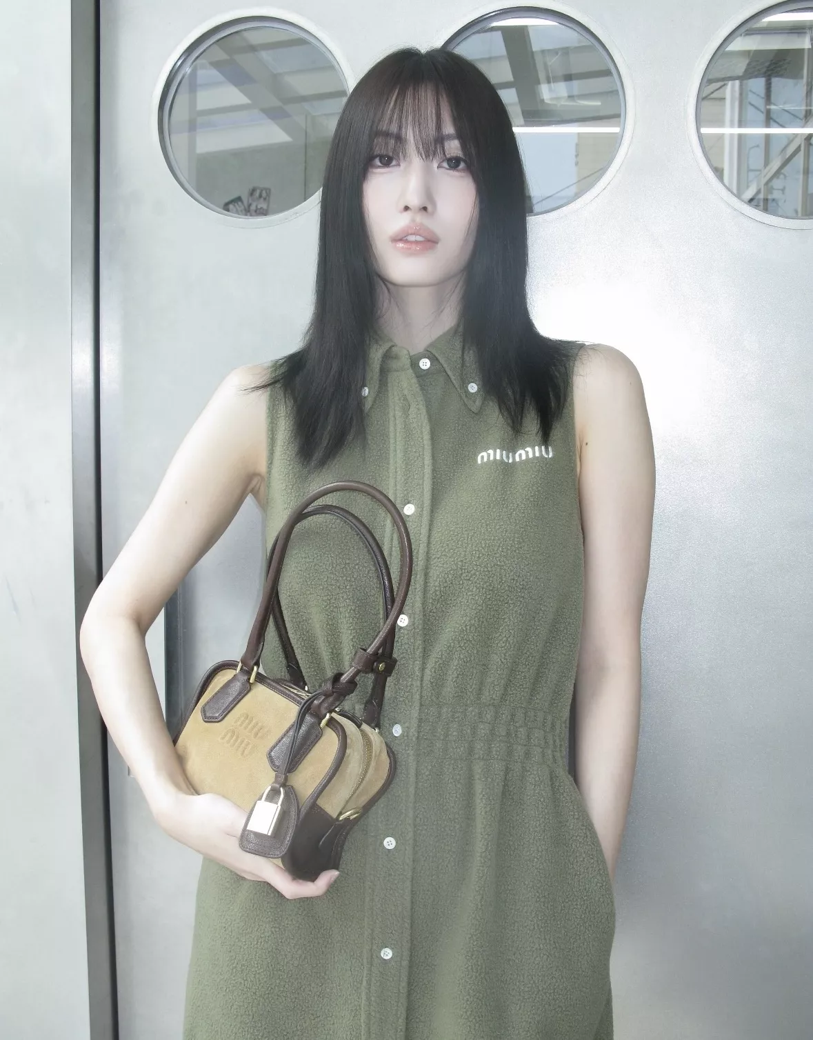 미우미우 배색 자수 민소매 여성용 원피스 상세 이미지 15