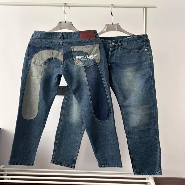 에비수 패치워크 워싱 남녀공용 데님 팬츠
