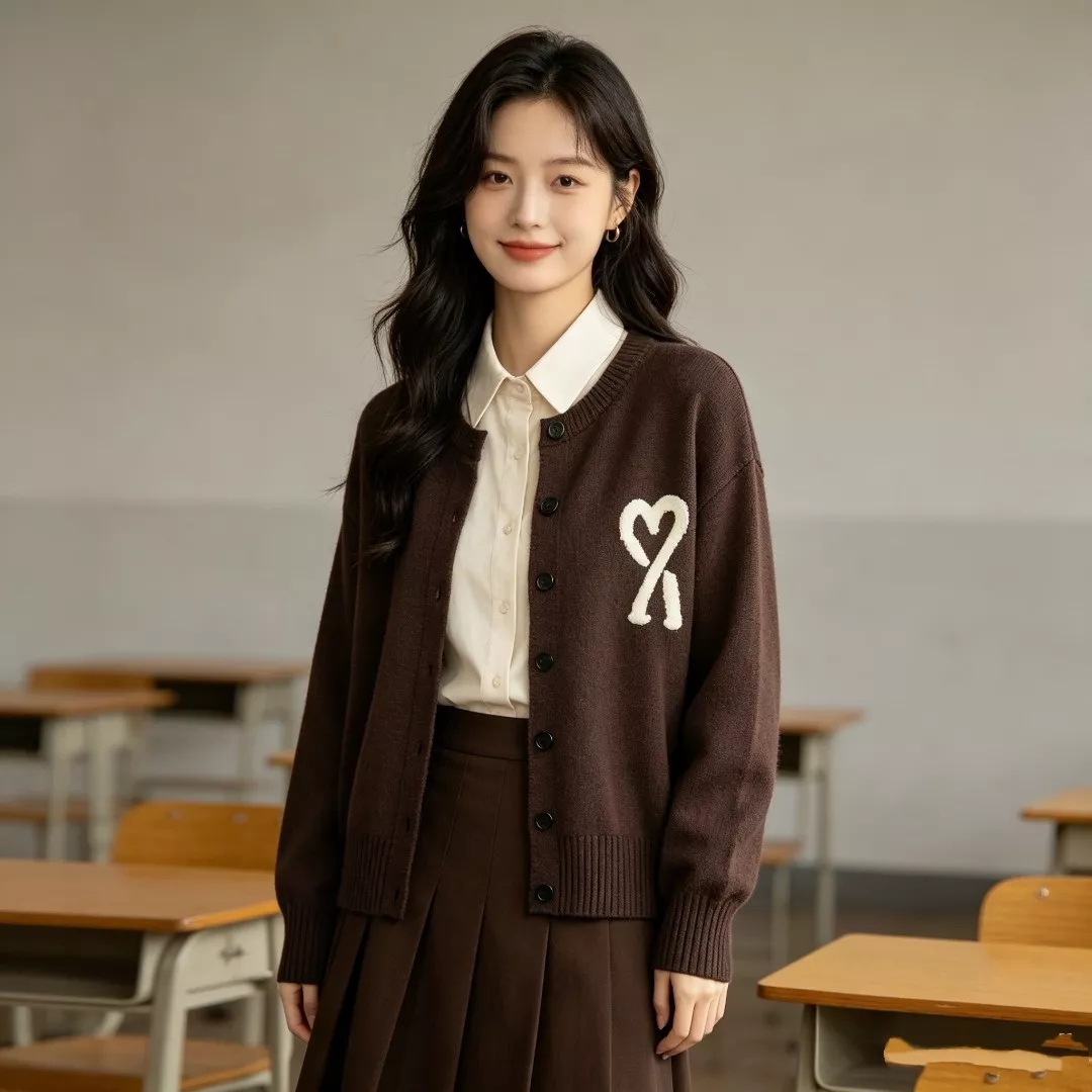 아미 하트 자수 남녀공용 긴소매 가디건 상세 이미지 11