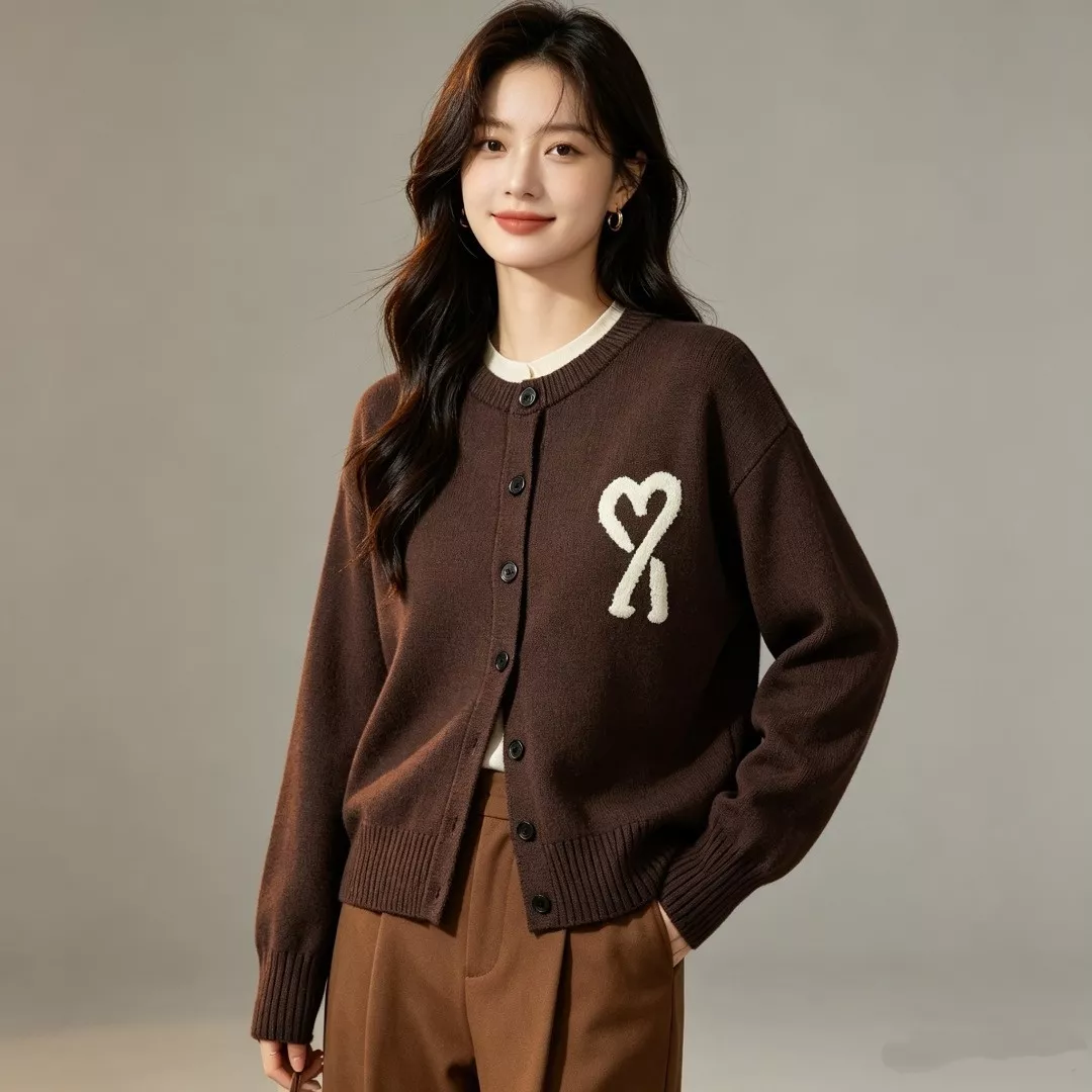 아미 하트 자수 남녀공용 긴소매 가디건 상세 이미지 12