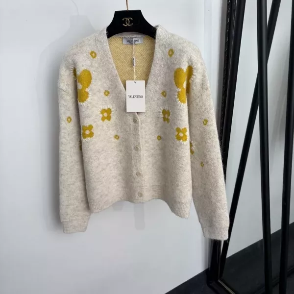 발렌티노 배색 꽃무늬 여성용 긴소매 가디건