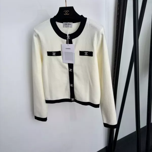 샤넬 배색 라운드넥 여성용 긴소매 가디건