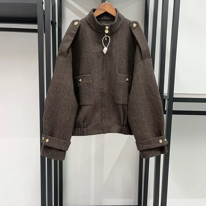 노브랜드 헤링본 모직 스탠드넥 여성용 투피스 상세 이미지 10