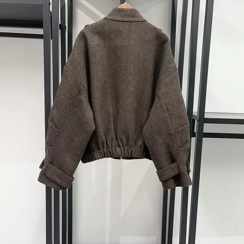 노브랜드 헤링본 모직 스탠드넥 여성용 투피스 상세 이미지 11