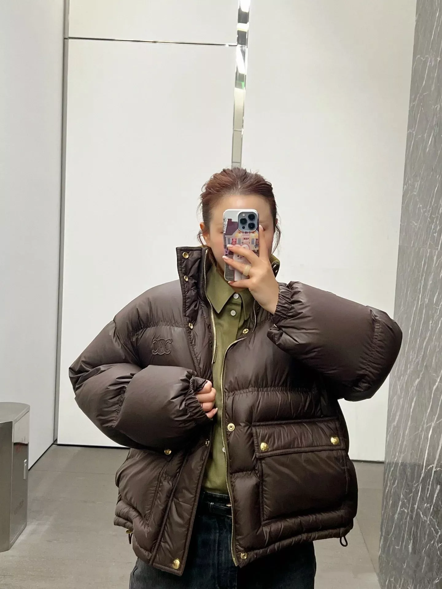 셀린느 배색 카라 우븐 여성용 쇼트 패딩 상세 이미지 64