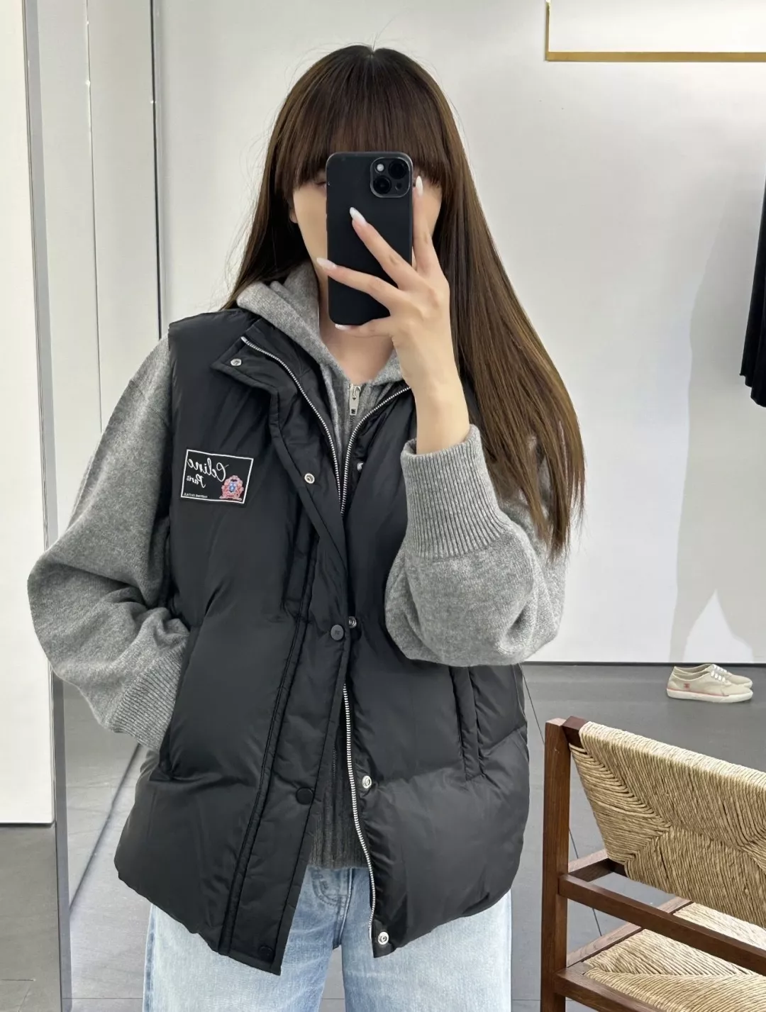 셀린느 하이넥 구스다운 여성용 패딩 조끼 상세 이미지 11