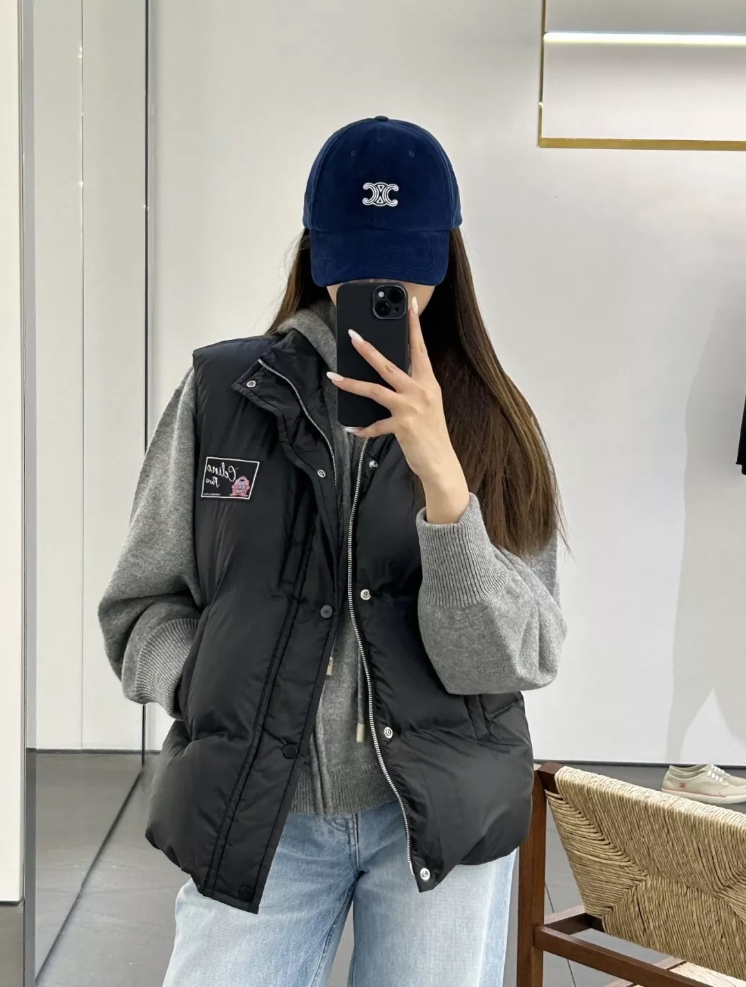 셀린느 하이넥 구스다운 여성용 패딩 조끼 상세 이미지 12