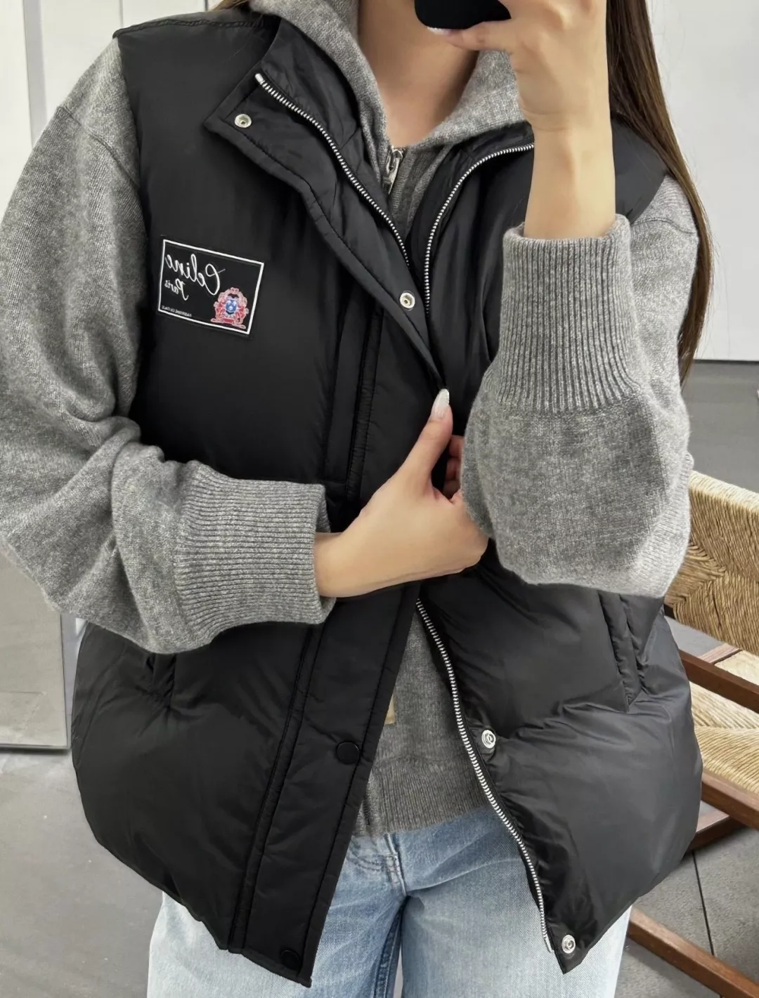 셀린느 하이넥 구스다운 여성용 패딩 조끼 상세 이미지 18