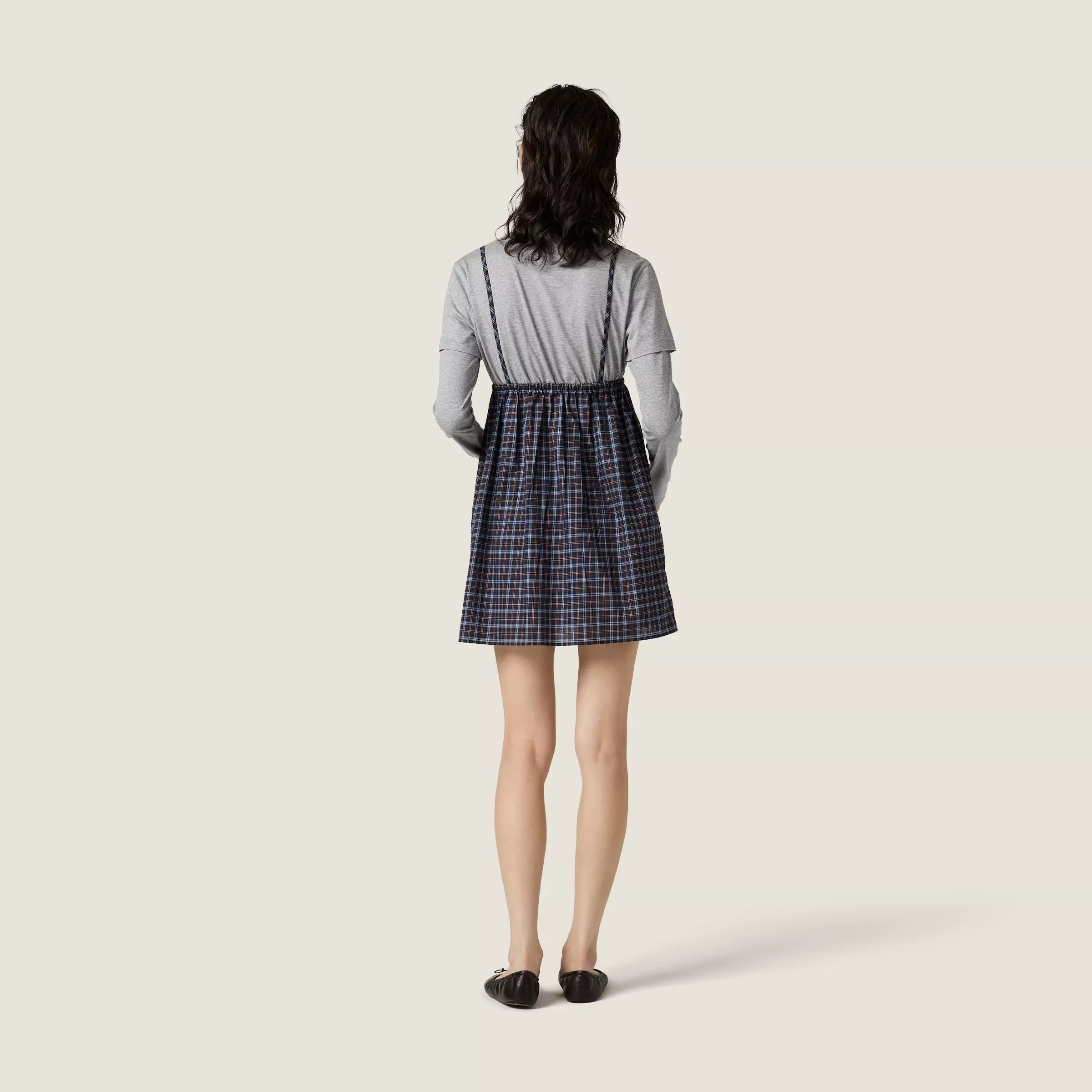 미우미우 체크 배색 레이어드 여성용 원피스 상세 이미지 22