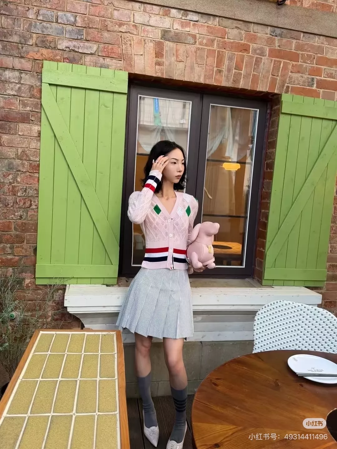 톰브라운 배색 자카드 여성용 긴소매 가디건 상세 이미지 19