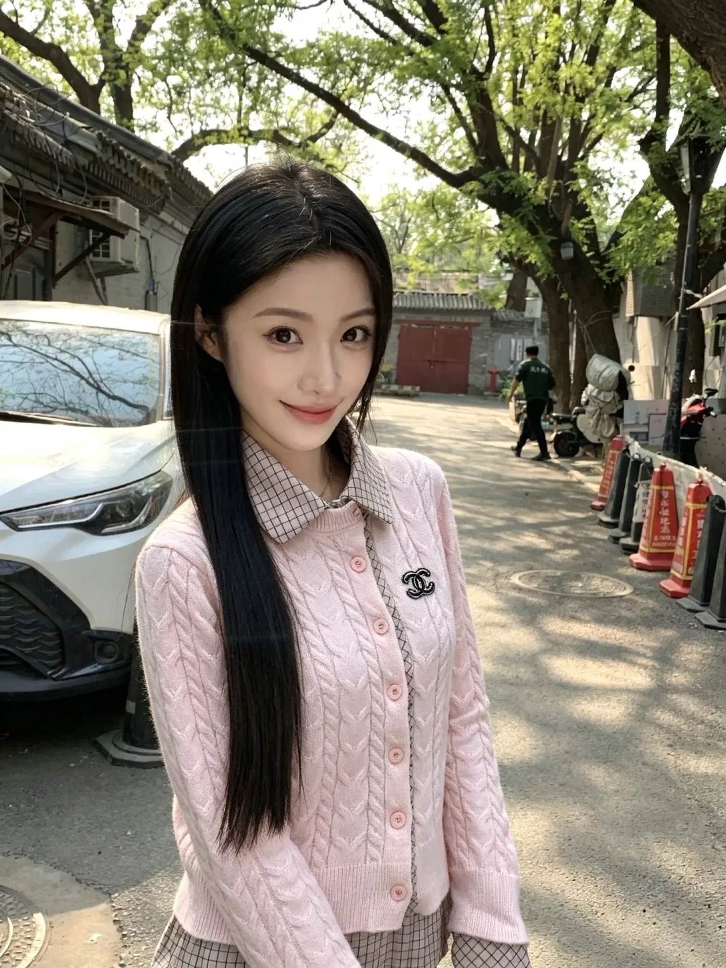 샤넬 배색 카라 자수 여성용 긴소매 가디건 상세 이미지 13