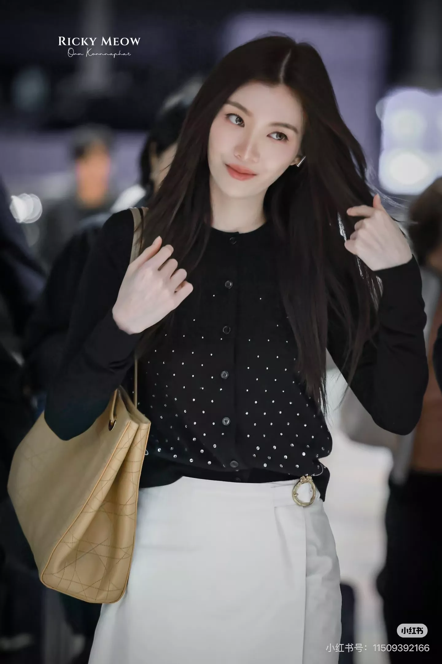 디올 배색 패턴 여성용 긴소매 가디건 상세 이미지 18
