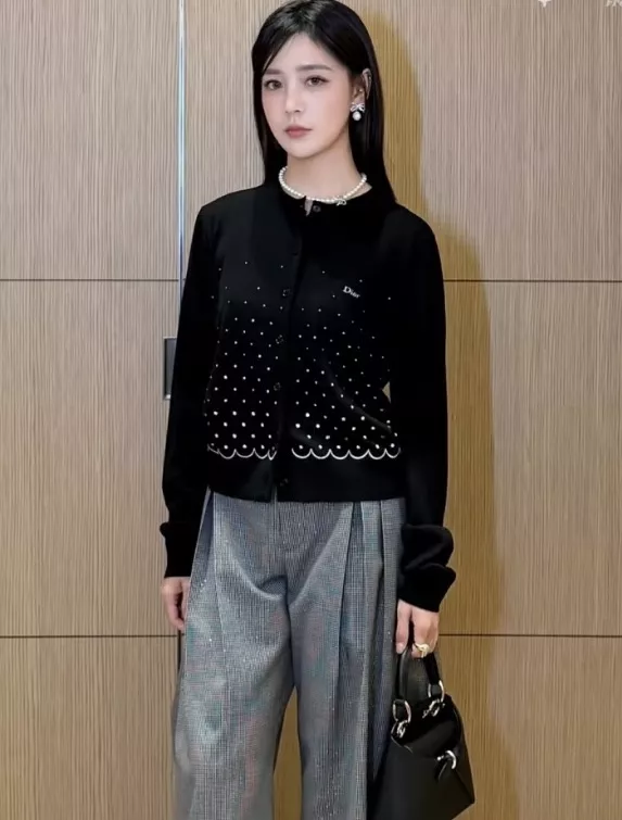 디올 배색 패턴 여성용 긴소매 가디건 상세 이미지 20