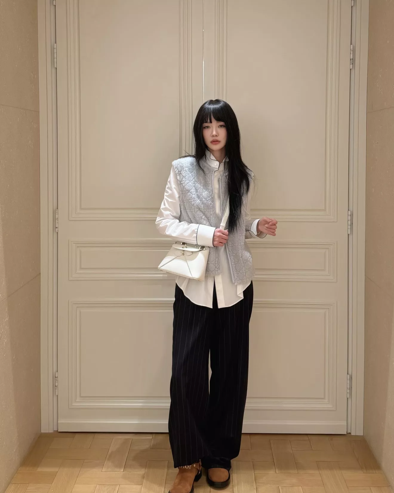 디올 배색 테두리 자수 여성용 긴소매 셔츠 상세 이미지 20