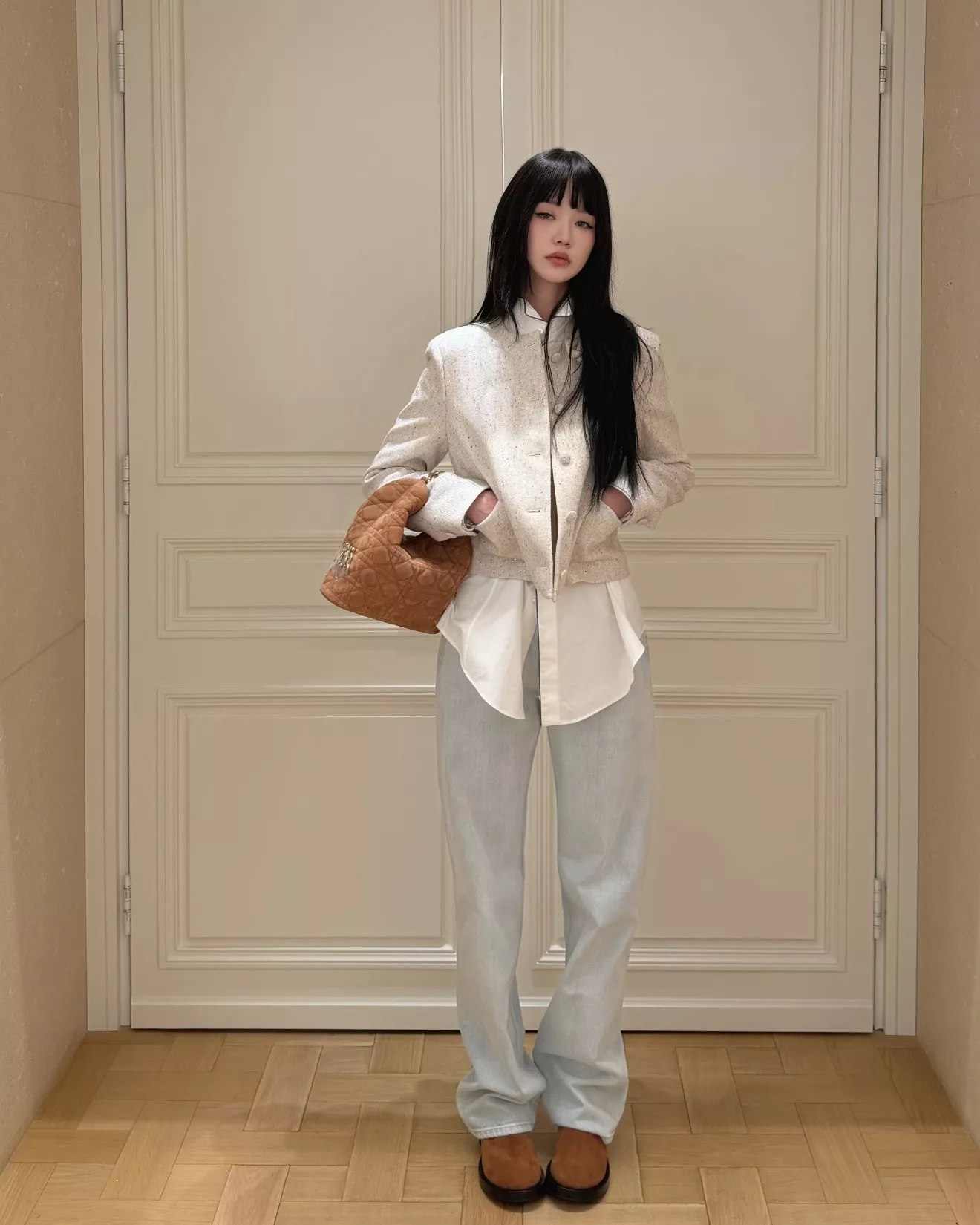 디올 배색 테두리 자수 여성용 긴소매 셔츠 상세 이미지 21