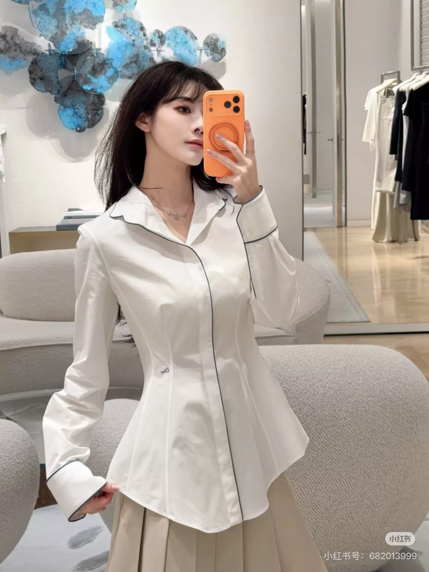 디올 배색 테두리 자수 여성용 긴소매 셔츠 상세 이미지 30
