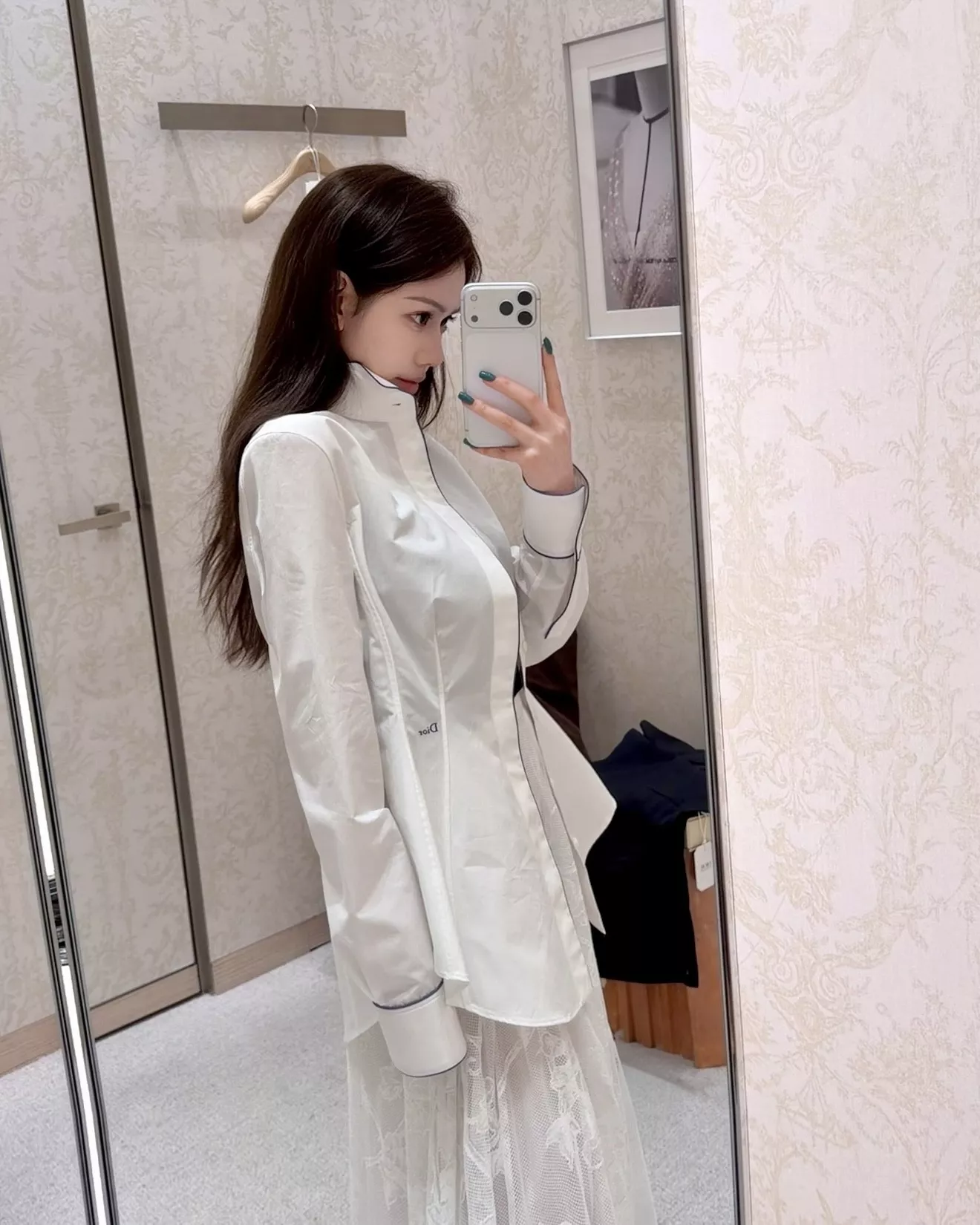 디올 배색 테두리 자수 여성용 긴소매 셔츠 상세 이미지 31