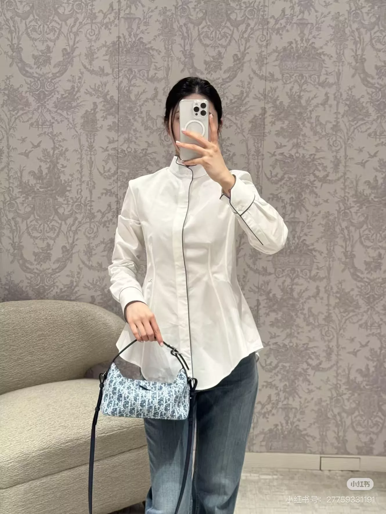디올 배색 테두리 자수 여성용 긴소매 셔츠 상세 이미지 32