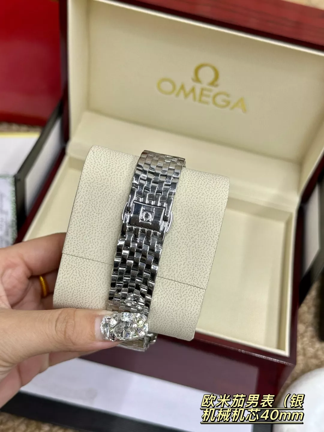 오메가 40mm 기계식 남성용 메탈 시계 상세 이미지 4