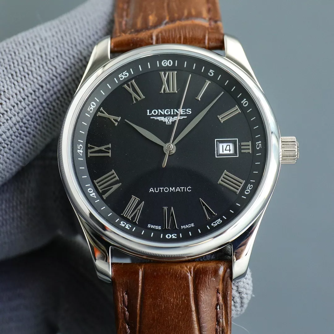 론진 로마 숫자 40mm 남성용 가죽 시계 상세 이미지 3