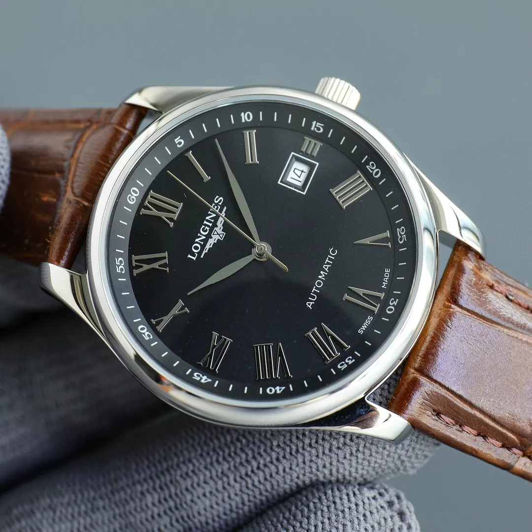 론진 로마 숫자 40mm 남성용 가죽 시계 상세 이미지 4
