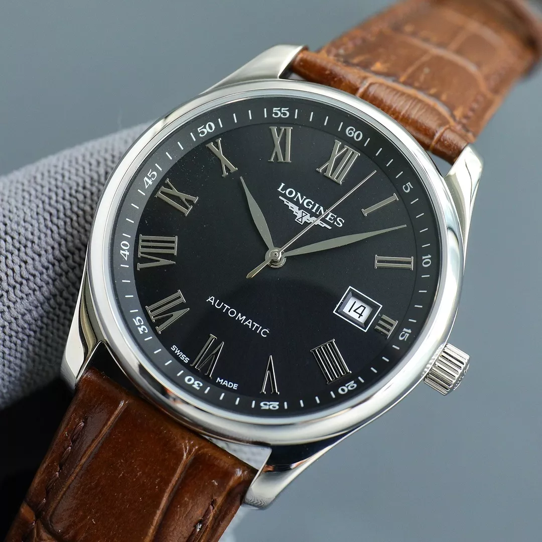 론진 로마 숫자 40mm 남성용 가죽 시계 상세 이미지 5