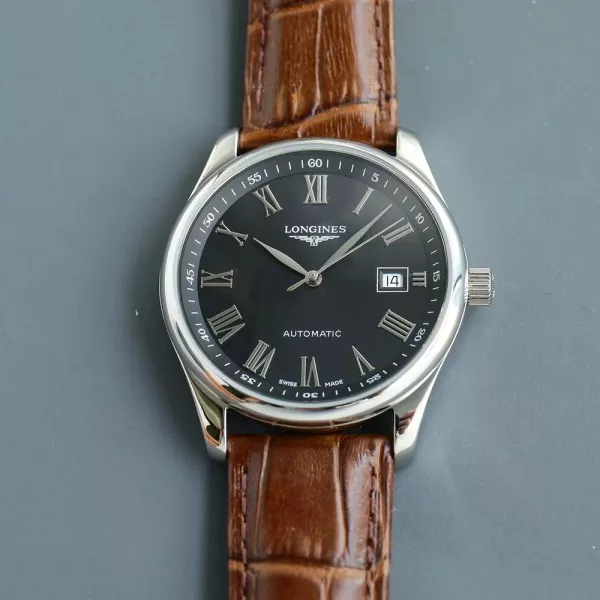 론진 로마 숫자 40mm 남성용 가죽 시계