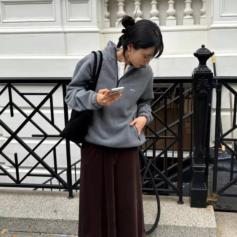 노브랜드 플리스 반집업 여성용 긴소매 티셔츠 상세 이미지 3