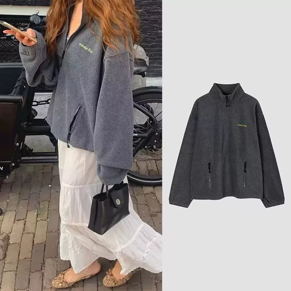 노브랜드 플리스 반집업 여성용 긴소매 티셔츠