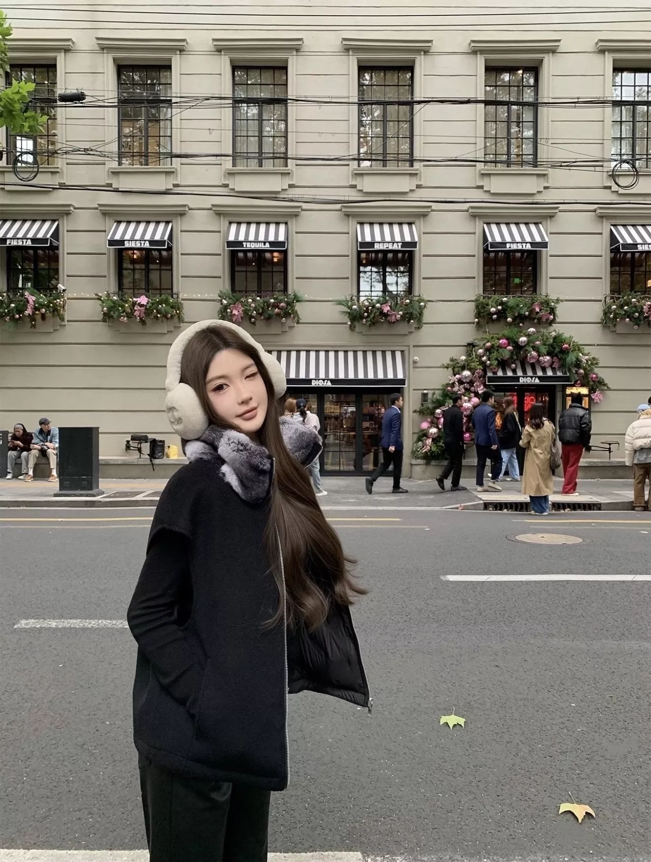 로로피아나 양모 퍼 칼라 여성용 패딩 조끼 상세 이미지 15