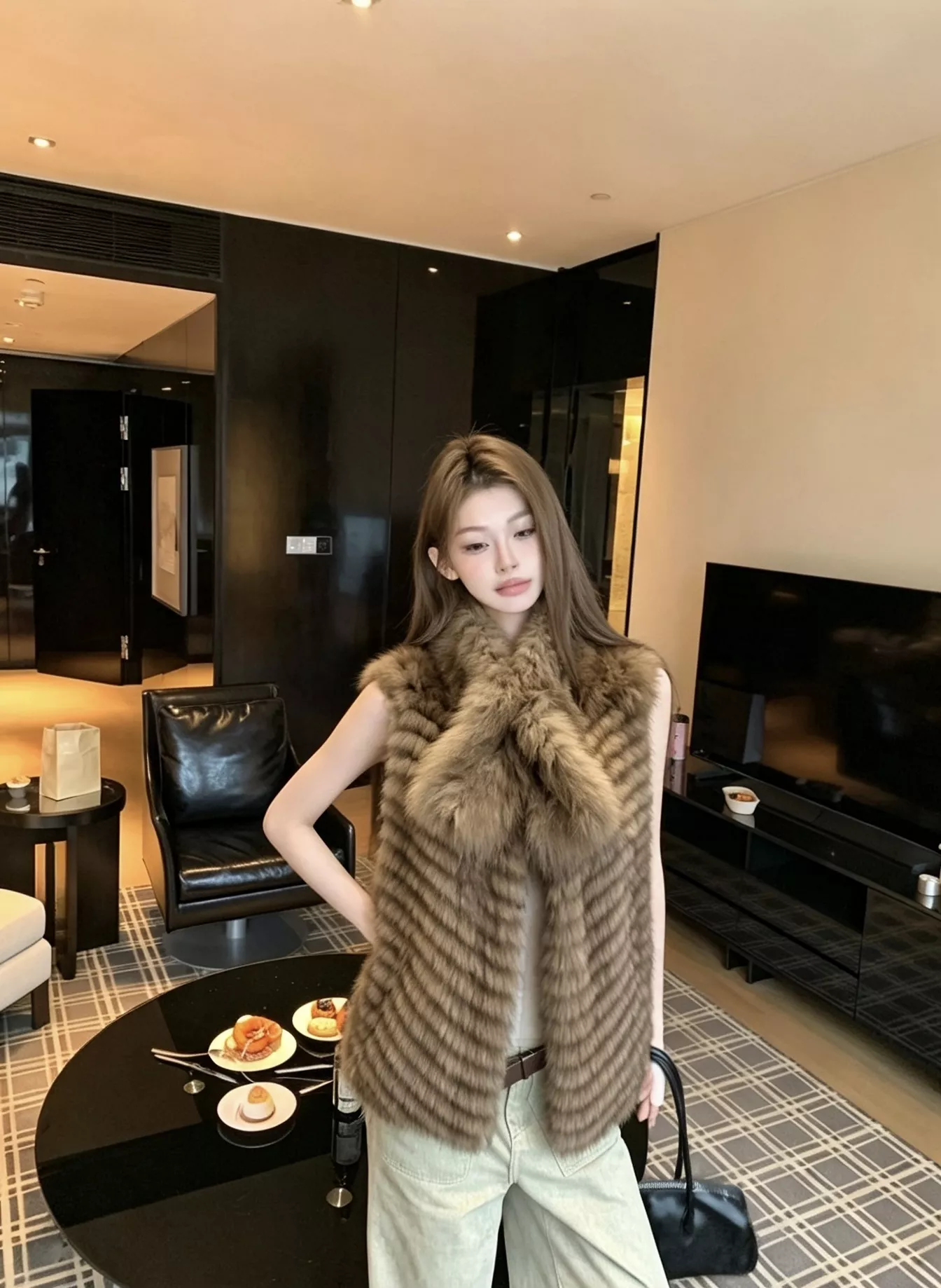 펜디 그라데이션 여우털 여성용 모피 조끼 상세 이미지 10