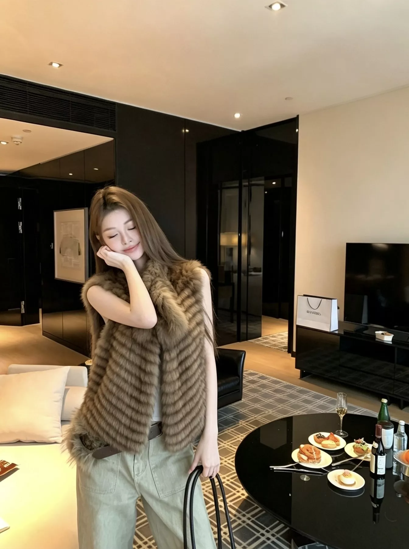 펜디 그라데이션 여우털 여성용 모피 조끼 상세 이미지 11