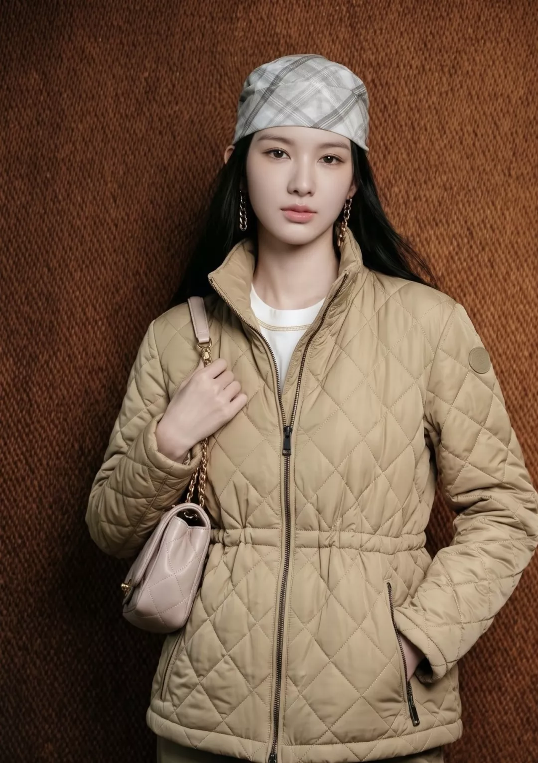 버버리 다이아 퀼팅 스탠드넥 여성용 쇼트 패딩 상세 이미지 10