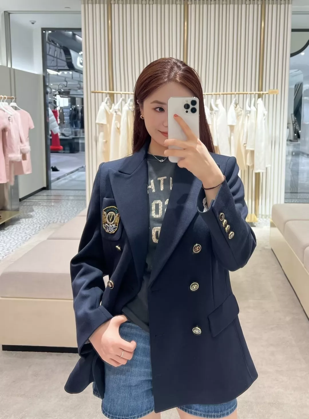 발렌티노 자수 엠블럼 더블 여성용 정장 재킷 상세 이미지 12