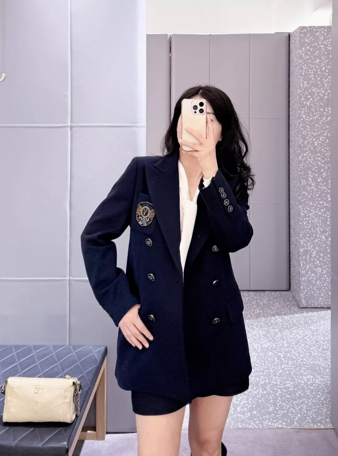 발렌티노 자수 엠블럼 더블 여성용 정장 재킷 상세 이미지 16