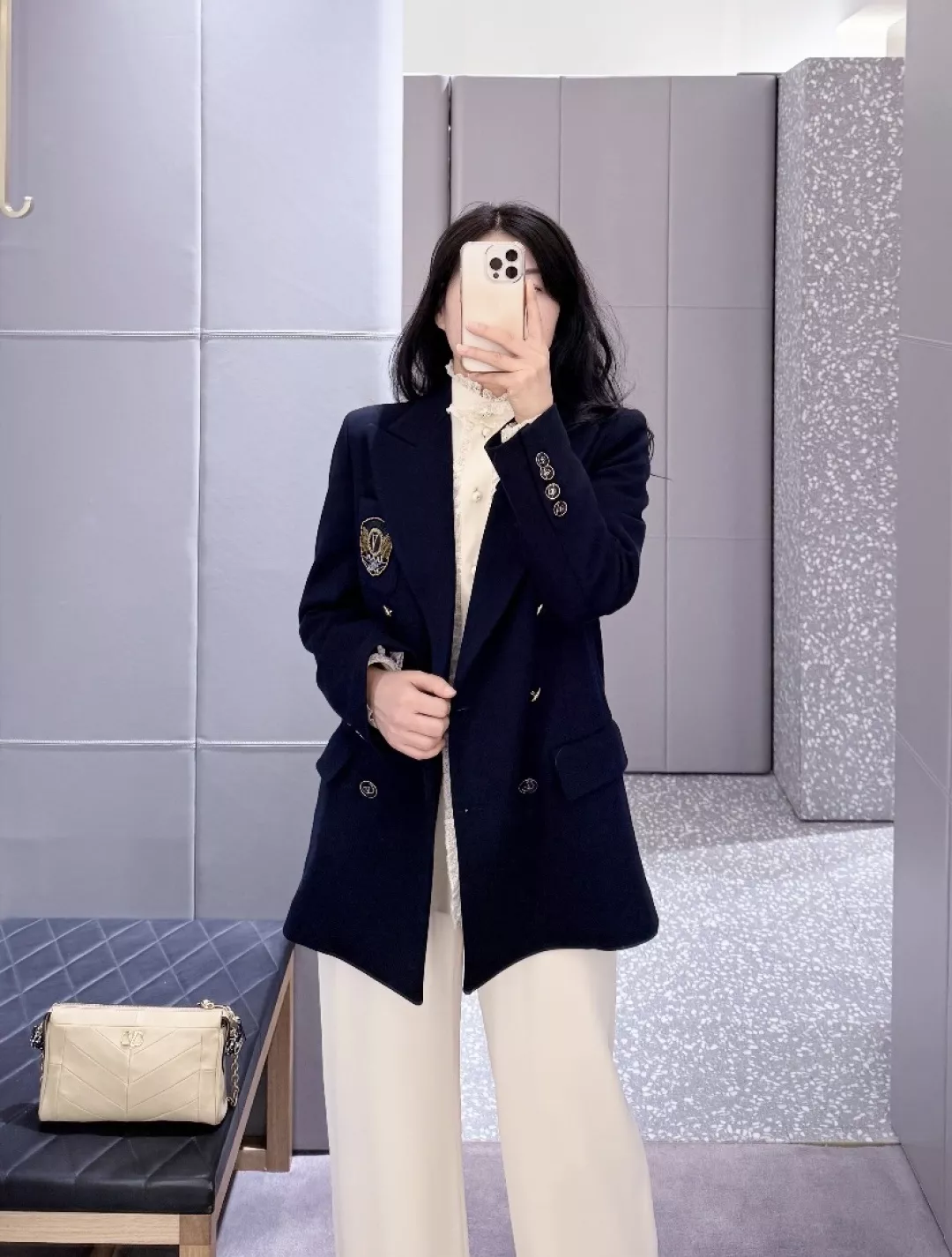 발렌티노 자수 엠블럼 더블 여성용 정장 재킷 상세 이미지 17