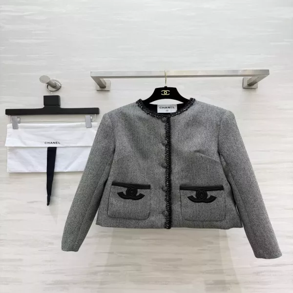샤넬 라운드넥 울 여성용 트위드 재킷