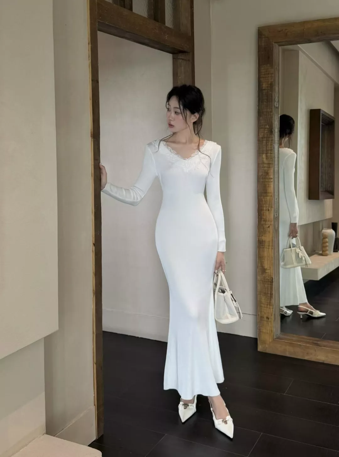 디올 레이스 브이넥 니트 여성용 원피스 상세 이미지 10