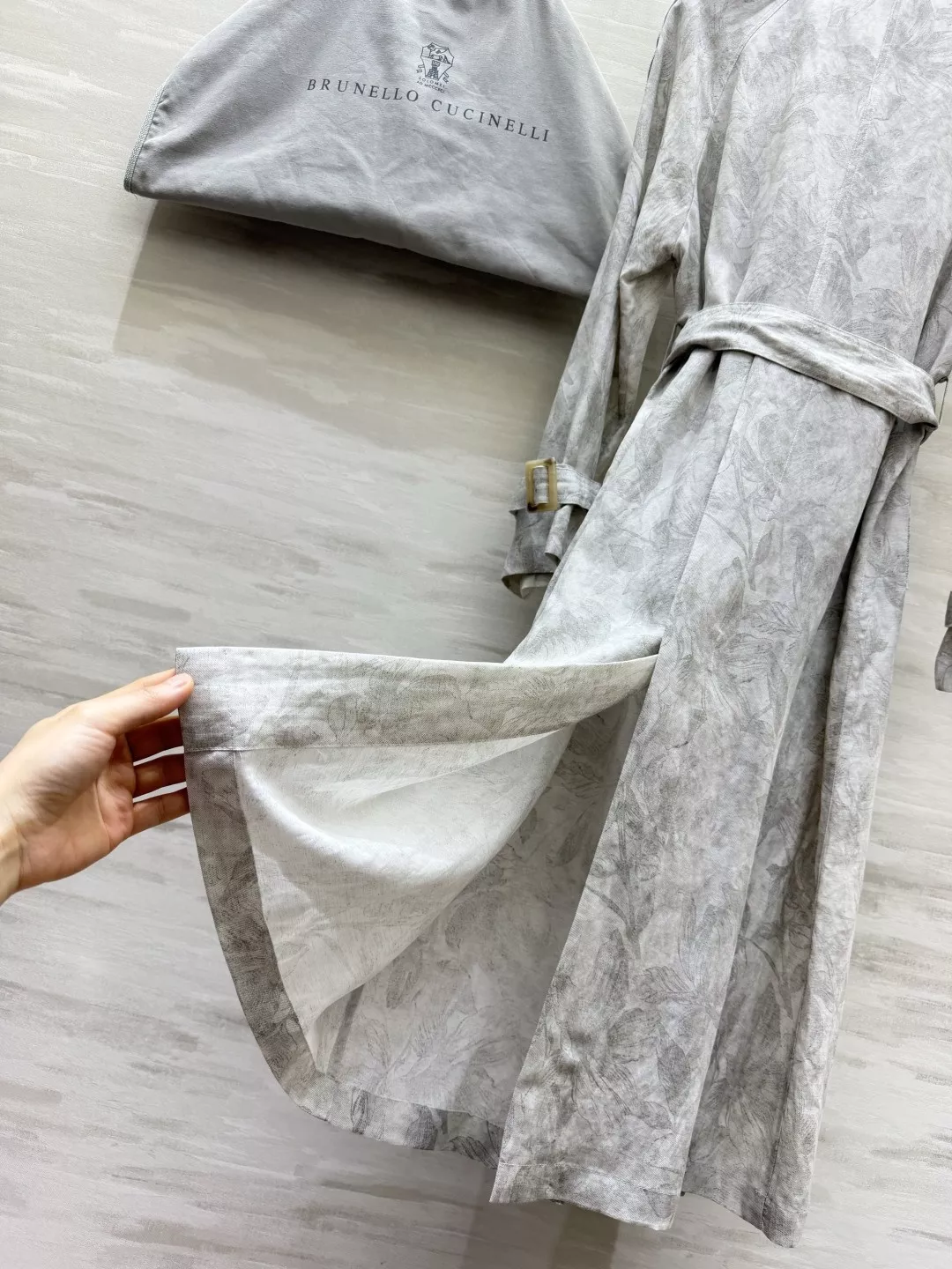 브루넬로쿠치넬리 식물 자카드 더블 여밈 여성용 롱 코트 상세 이미지 4