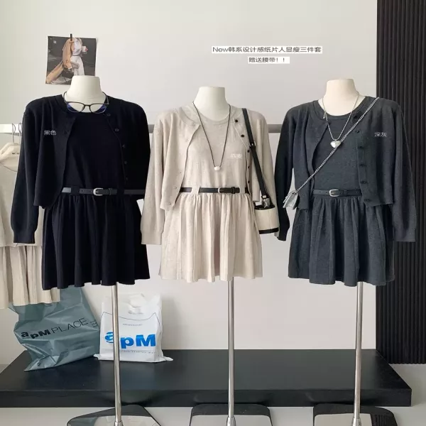노브랜드 플리츠 원피스 가디건 여성용 투피스