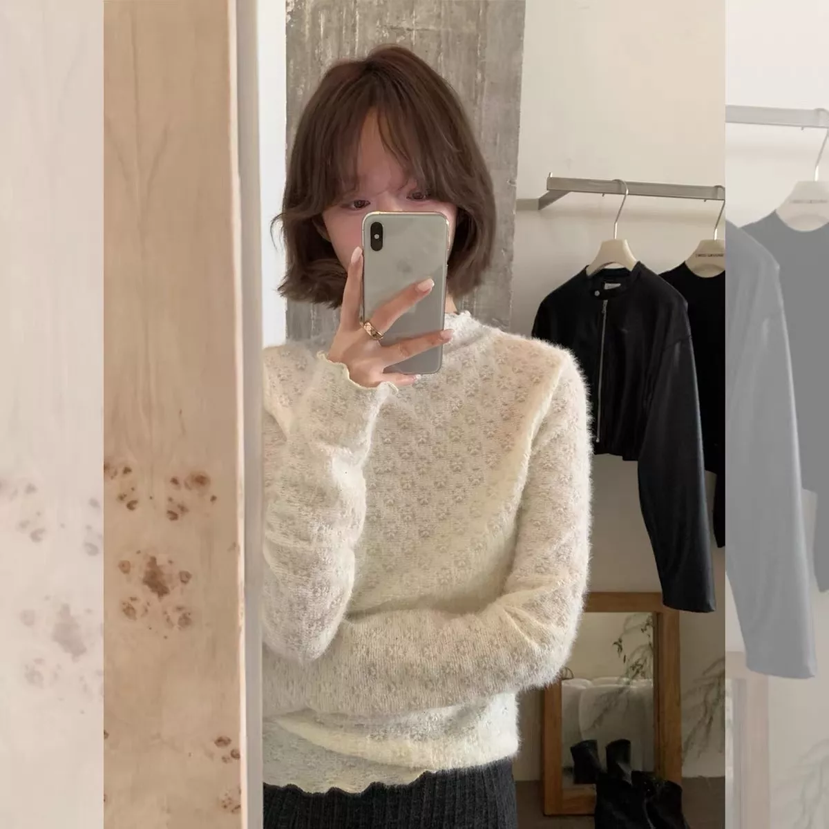 노브랜드 잔꽃 자카드 여성용 긴소매 티셔츠 상세 이미지 14