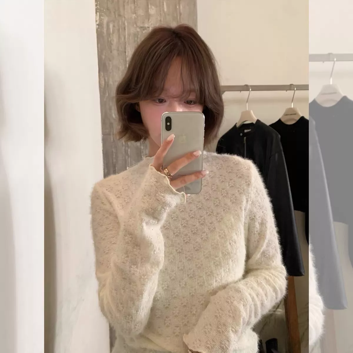 노브랜드 잔꽃 자카드 여성용 긴소매 티셔츠 상세 이미지 15