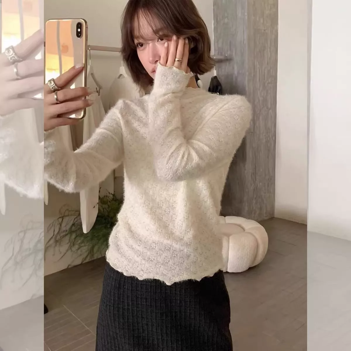 노브랜드 잔꽃 자카드 여성용 긴소매 티셔츠 상세 이미지 18